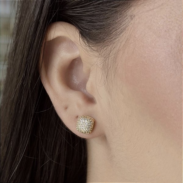 Brincos Quadrado Cravejado com Zircônias Semijoias 18k - M5B69