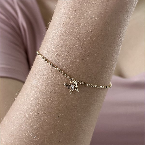 Pulseira Elos Português com Borboleta Semijoias 18k - MP794
