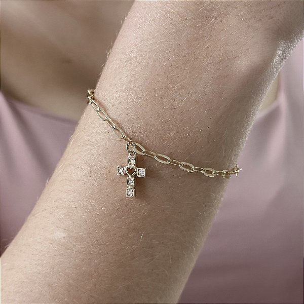 Pulseira Cruz com Zircônias Semijoias 18k - MP722