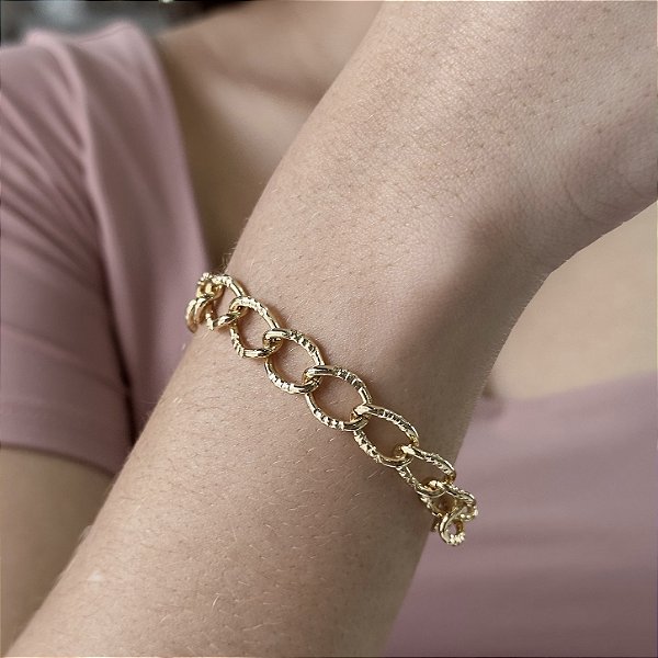 Pulseira Elos Texturizados Semijoias 18k - M4P31