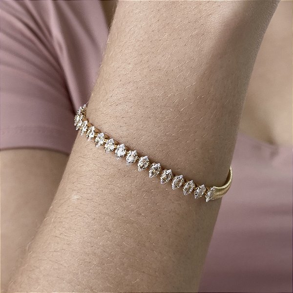 Pulseira de Malha Riviera Navete Semijoias 18k - M4P08
