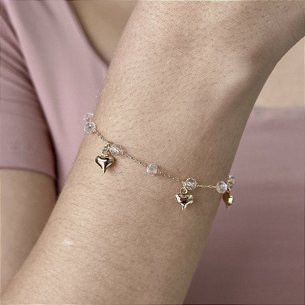 Pulseira com Bolinhas e Corações Semijoias 18k - MP752
