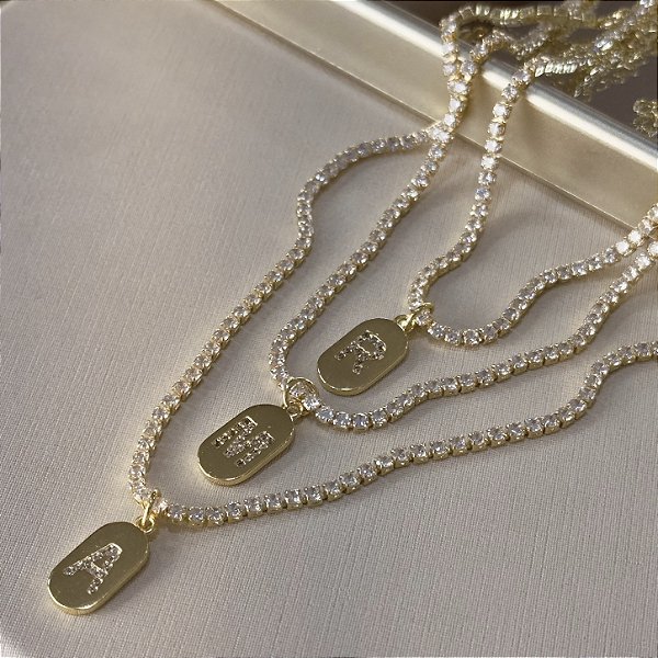 Gargantilha Choker Riviera com Letra Semijoias 18k - M1C02