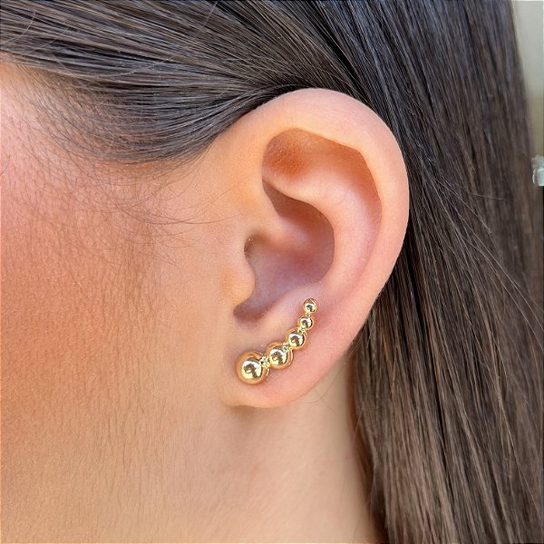 Brincos Ear Cuff Bolas Semijoia 18k - MB137