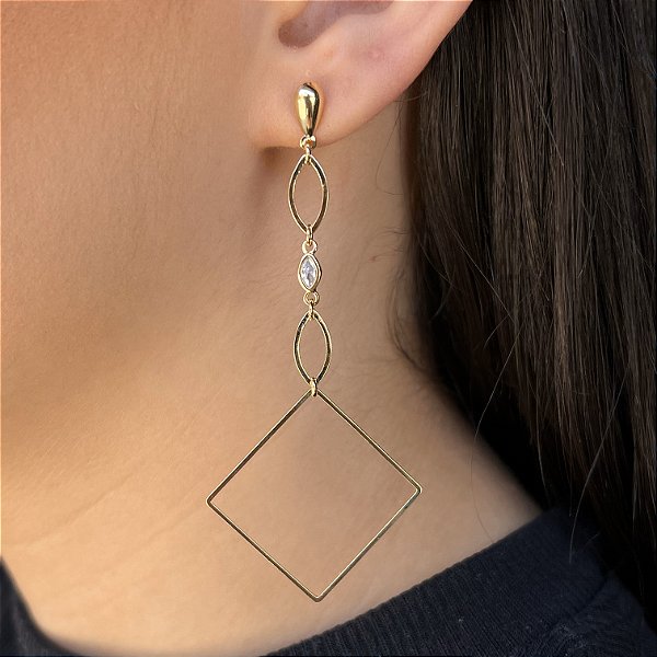 Brinco Longo com Pedras de Zircônia Semijoia18k - MB51