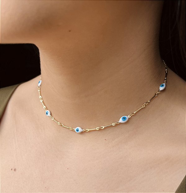 Gargantilha Choker Olho Grego - Antialérgico - Semijoia 18k - MC05
