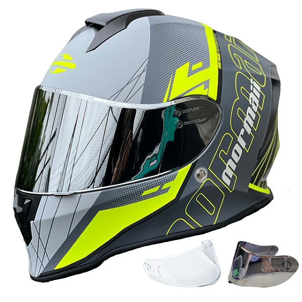 COMBO - Capacete Fechado Mormaii M1 Neon + Viseira Espelhada