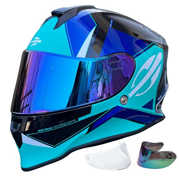 COMBO - Capacete Fechado Mormaii M1 Tech Azul + Viseira Camaleão