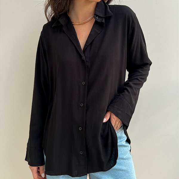 Camisa Feminina Preta Viscolinho Eloa