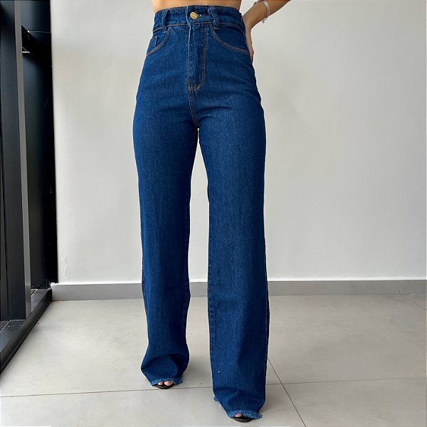 Calça Wide Leg Jeans Bella Escura