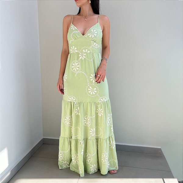Vestido Bordado Ester Verde Oliva