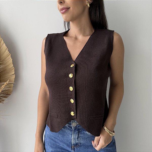 Colete Zara Modal Marrom