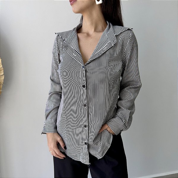 Camisa Liz Listrada Preto