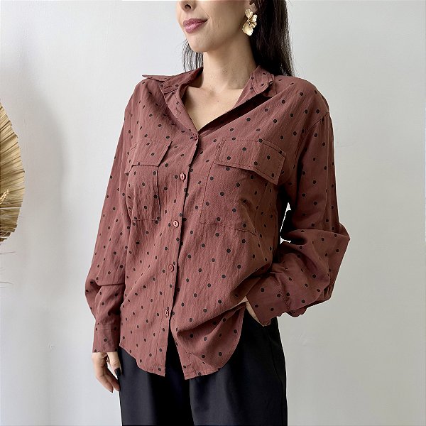 Camisa de Poá Meg Marrom