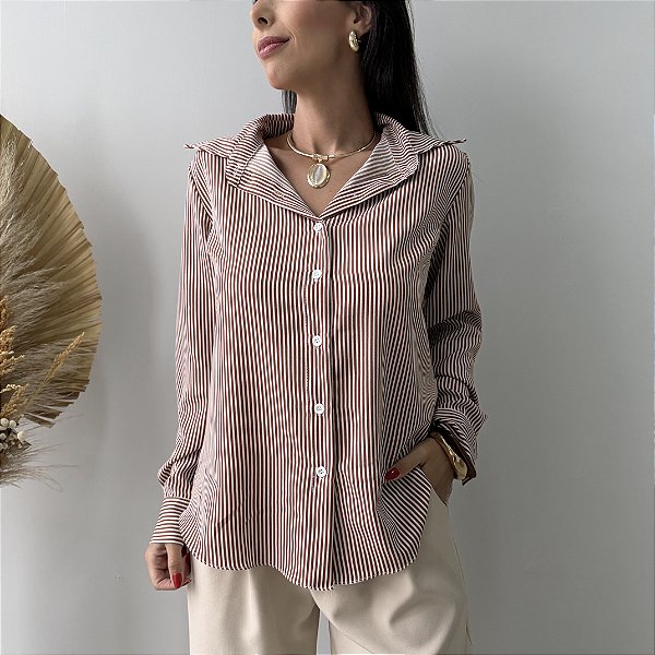 Camisa Liz Listrada Marrom