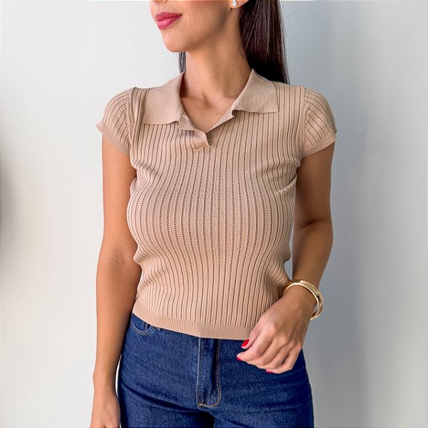 Blusa Tricot Polo Manga Curta