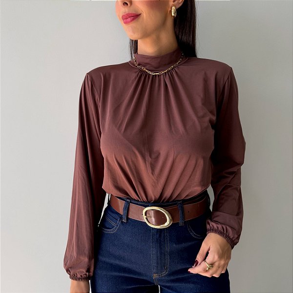 Blusa Sol Feminina Manga Longa Marrom