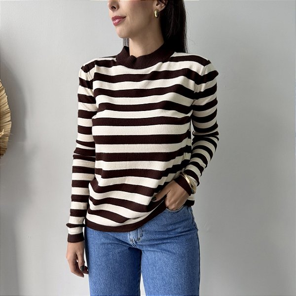 Blusa Listrada Manga Longa Fabí Marrom