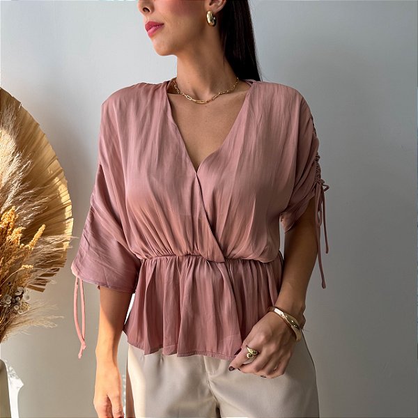 Blusa Ana Paula Cetim Rose
