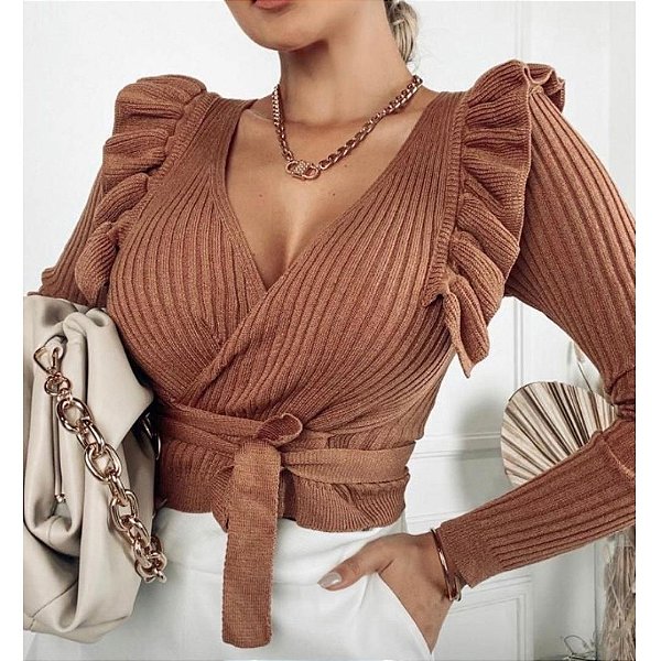 blusa tricot transpassada