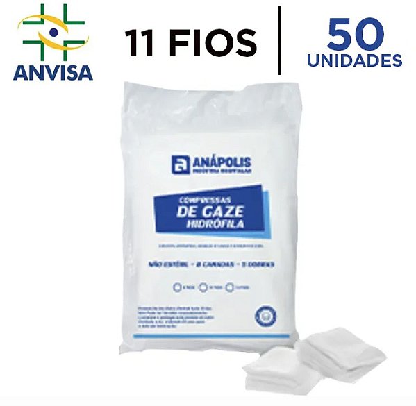 Compressa de Gaze Hidrófila Não Estéril 11 fios pacote com 50 unidades