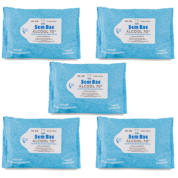Lenço Umedecido 320UN Alcool 70 SEMBAC elimina 99% bactérias