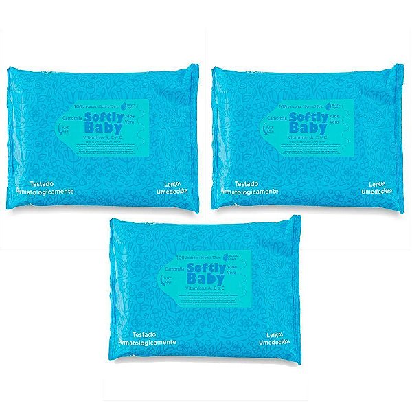 LENÇO UMEDECIDO 300 UN BABY SOFTLY VITAMINAS A, E C ALOE VERA, CAMOMILA
