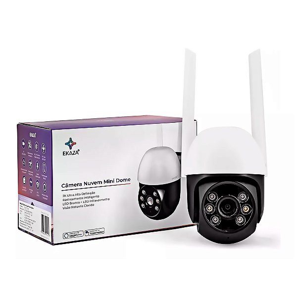 Câmera Smart Mini Dome Wifi Externa Nuvem 360º Ekaza T1268 Alexa E Google