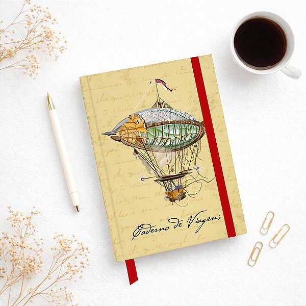 Caderno A5 viagem zepelin vintage com elástico