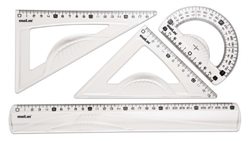 Conjunto Geométrico Molin - 4 peças (Régua, 2 Esquadros, Transferidor)