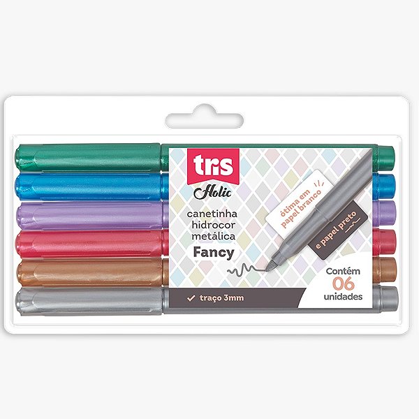 Hidrocor Ponta Fina Fancy – Tons Metálicos – 6 Cores