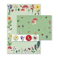 Papel de carta - Embalagem com 4 unidades -  Love Garden verde - Fina Idéia
