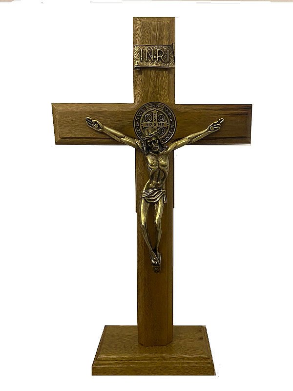 Crucifixo com medalha de São Bento Mesa e Parede 17 cm