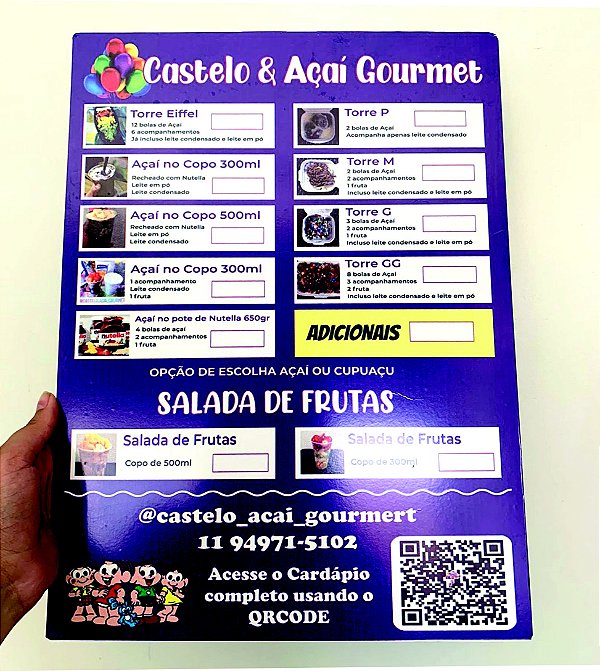 CARDÁPIO PVC 2mm 40x 30 cm 1 unidade
