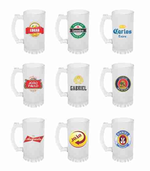 CANECA CHOPP VIDRO JATEADA PERSONALIZADA 460ML BRANCA 1 UNIDADE