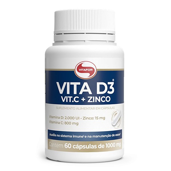 Vitamina Vita D3 Vit C+Zinco 1000mg (60 Cápsulas) - Vitafor