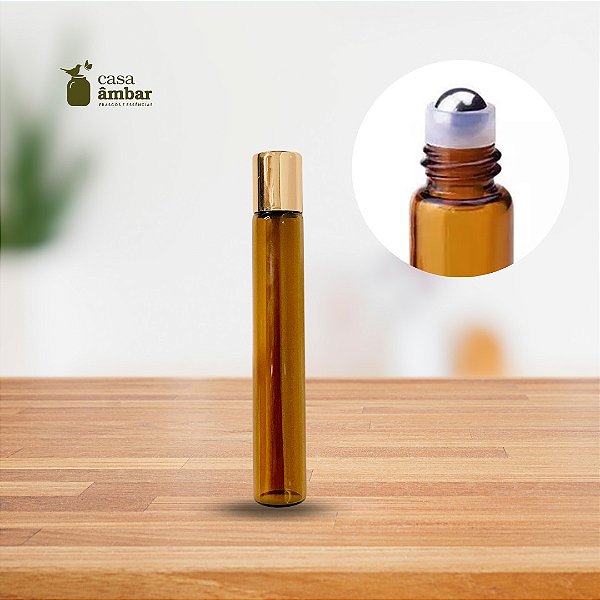 3 UNIDADES ROLL-ON ÂMBAR 10ML TAMPA DOURADA