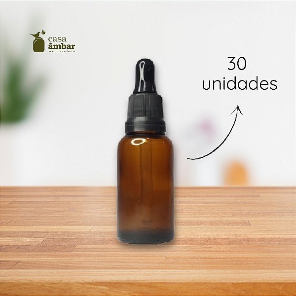 30 UNIDADES CONTA GOTAS DE VIDRO ÂMBAR 30ML (PRETO)