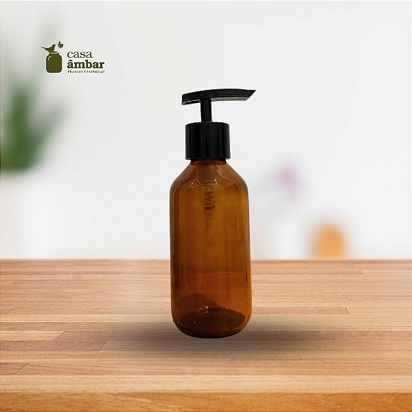 VIDRO ÂMBAR 200ML C/ PUMP PRETA LUXO