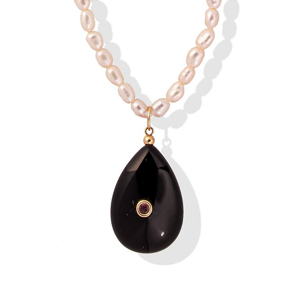 Pingente Solara Ágata Negra Ouro 18k