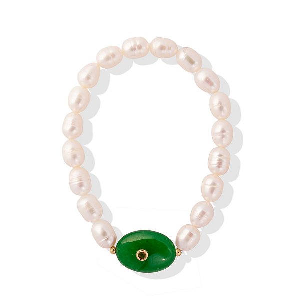 Pulseira Solara Jade Pérolas Ouro 18k