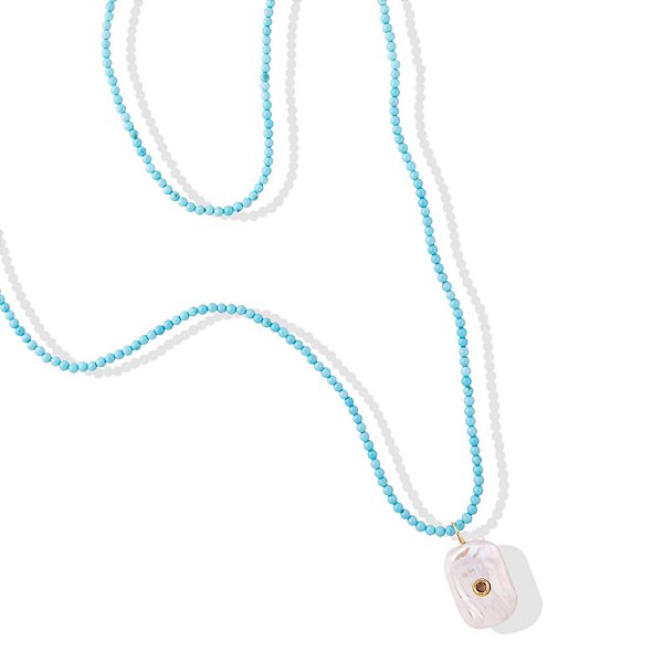 Colar Cordão Longo Turquesas
