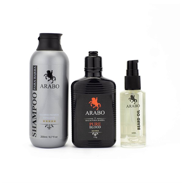 Kit Balm Shampoo e Óleo Vegetal Pure Blood  p/ barba - ARABO