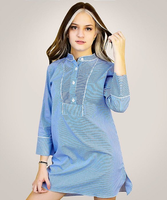 Camisola Chemise Aimra’a Azul com detalhes em branco