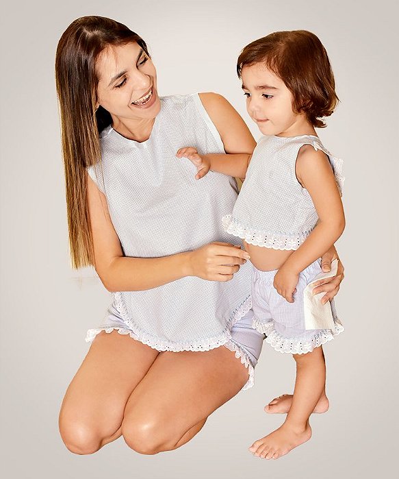 Pijama Short-doll Virinoj Azul Claro - Versão Adulta