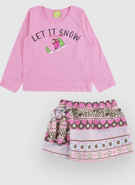 Conjunto Feminino Blusa E Shorts Saia Snow Rosa/Chicletes