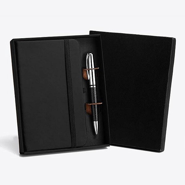 Kit caderneta para anotações e caneta metálica personalizados com caixa para presente - Cód.: LE31311SM