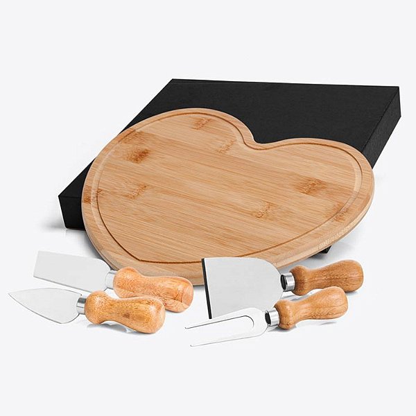 Kit para queijo com tábua formato coração  - CÓD.: PD42043SM