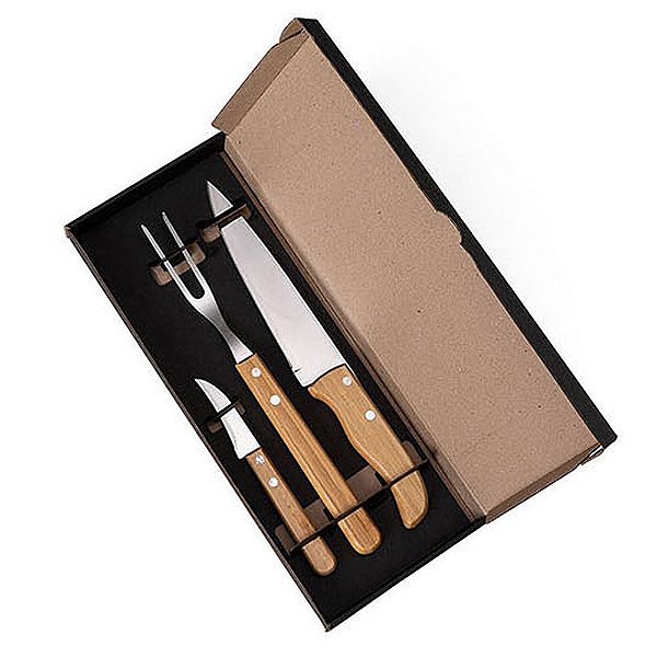 Kit churrasco 3 peças com caixa para presente personalizado. - Cód.: KF02713SQ