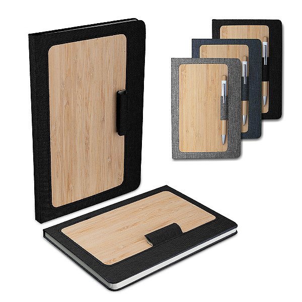 Caderno A5 Capa em RPET e Bambu - Cód.: CAD160
